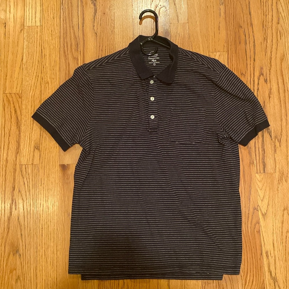J Crew Polo, Navy with White Stripes, Large